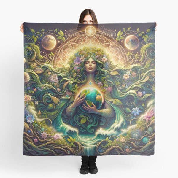 Item preview, Mother Earth Gaia Art - Vibrant Nature Goddess with Flowers and Planet Earth - Eco-Inspired Boho Design for Wall Décor designed and sold by AnalajiaDesigns.