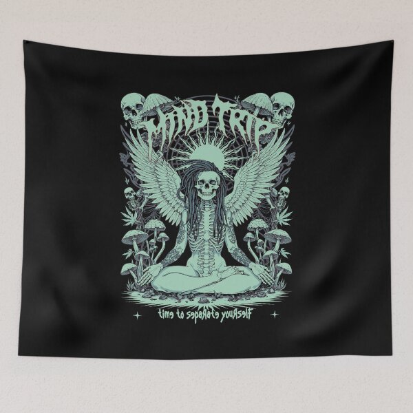 Item preview, Mind Trip Dark Angel Skeleton Psychedelic Metal Meditation designed and sold by Mystikos Art.