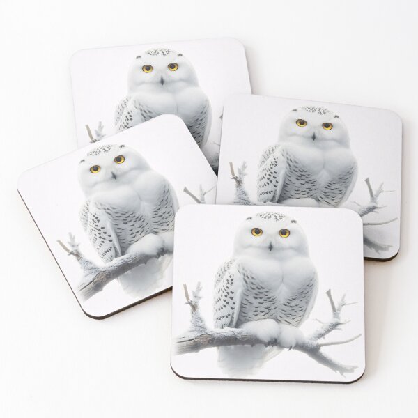 Item preview, A majestic snowy owl with piercing yellow eyes perches on a snow-covered branch designed and sold by homydesign.