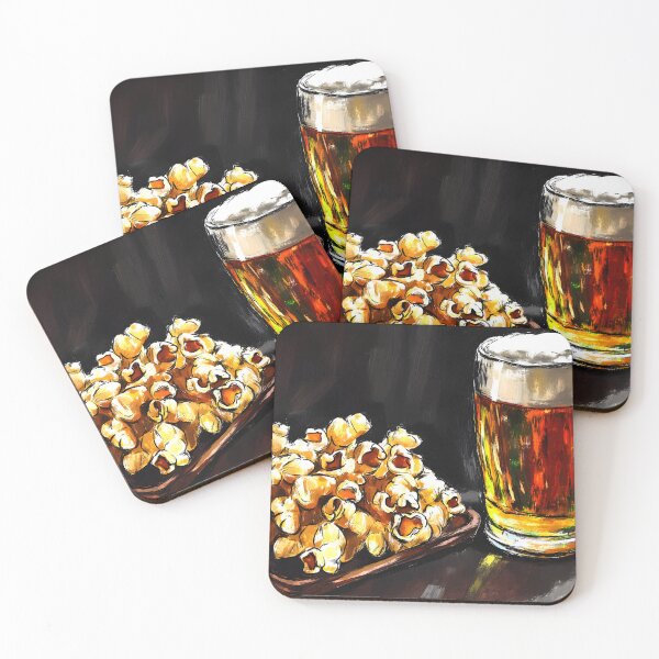 Item preview, Frothy Amber Beer and Generous Pile of Popcorn Pub Snacks Delight Abstract Digital Art designed and sold by OlfactoART Studio.