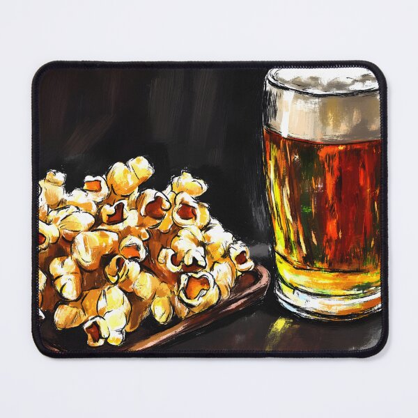 Item preview, Frothy Amber Beer and Generous Pile of Popcorn Pub Snacks Delight Abstract Digital Art designed and sold by OlfactoART Studio.