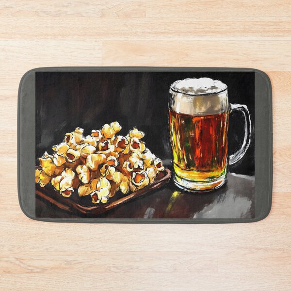 Item preview, Frothy Amber Beer and Generous Pile of Popcorn Pub Snacks Delight Abstract Digital Art designed and sold by OlfactoART Studio.