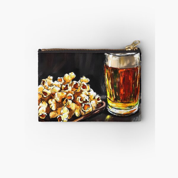 Item preview, Frothy Amber Beer and Generous Pile of Popcorn Pub Snacks Delight Abstract Digital Art designed and sold by OlfactoART Studio.
