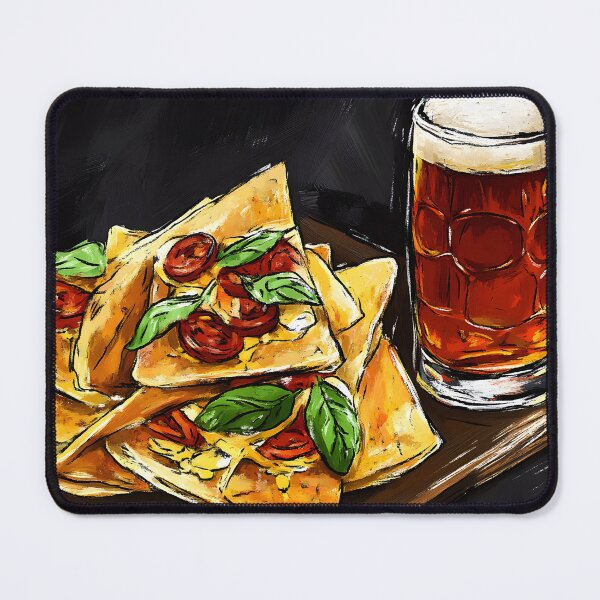 Item preview, Delicious Quesadillas with Chorizo and Fresh Basil and Frothy Mug of Amber Ale Pub Food Feast designed and sold by OlfactoART Studio.