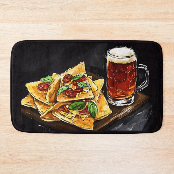 Item preview, Delicious Quesadillas with Chorizo and Fresh Basil and Frothy Mug of Amber Ale Pub Food Feast designed and sold by OlfactoART Studio.