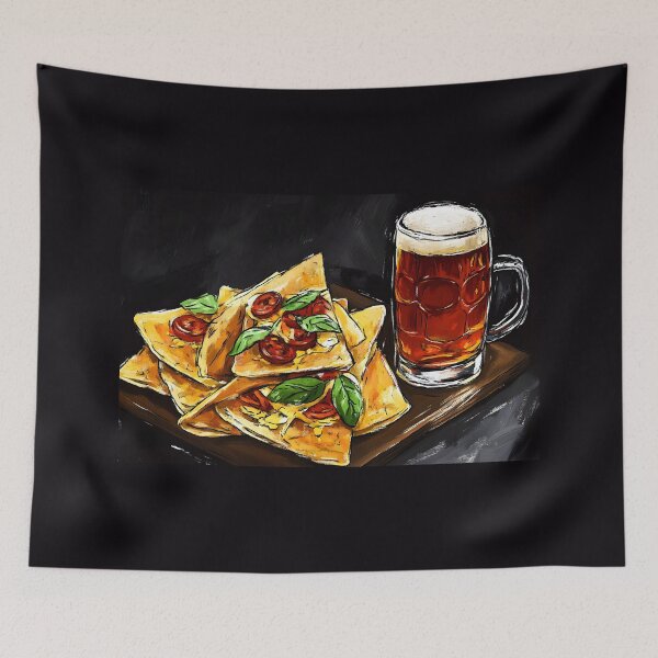 Item preview, Delicious Quesadillas with Chorizo and Fresh Basil and Frothy Mug of Amber Ale Pub Food Feast designed and sold by OlfactoART Studio.