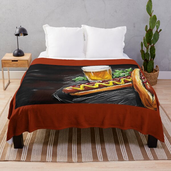 Item preview, Delicious Hot Dog with Mustard and Ketchup and Frothy Beer Pub Food Delight Digital AI Art designed and sold by OlfactoART Studio.