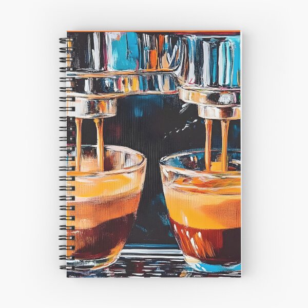 Item preview, Espresso Machine Pouring Coffee into Glass Cups Vibrant Colors and Rich Contrast Abstract AI Digital Art designed and sold by OlfactoART Studio.
