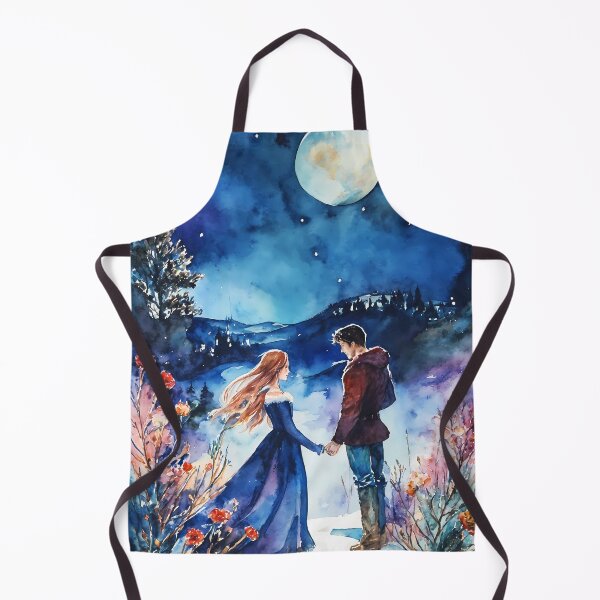 Item preview, Fairy Tale Winter Fantasy: Watercolor of Couple Surrounded by Flowers and Stars designed and sold by soulfulpalette.