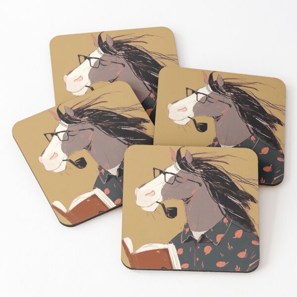 Item preview, Horse with glasses having coffee break, reading book, smoking pipe designed and sold by 516 Studio.