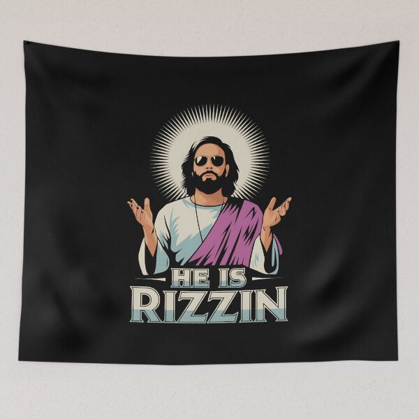 Artikelvorschau, He Is Rizzin Meme Design – Lustige Jesus-Popkultur-Kunst entworfen und verkauft von Karsten Stier.