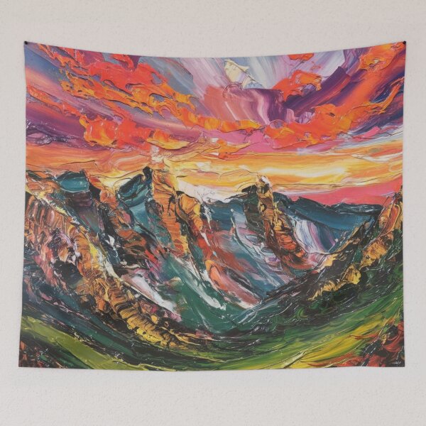 Item preview, Palette knife painting  (Vibrant Sunset Over Mountains 1) designed and sold by PattaZone.