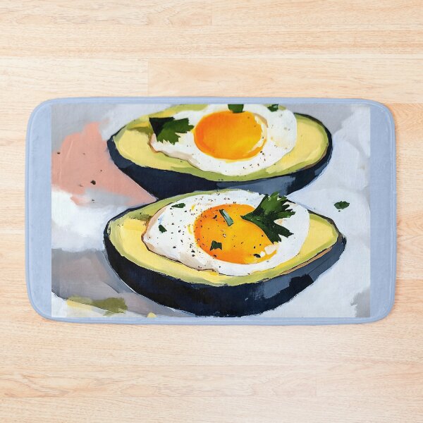 Artikelvorschau, Lebendige Avocadohälften mit Spiegelei und frischen Kräutern Leckeres Frühstück entworfen und verkauft von OlfactoART Studio.