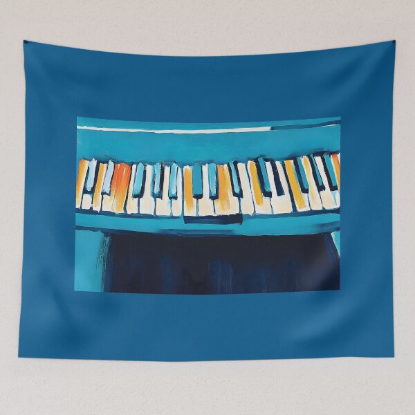 Item preview, Abstract Piano Keyboard Bold Blue Orange and Yellow Hues with Dynamic Brushstrokes AI Generated Art designed and sold by OlfactoART Studio.