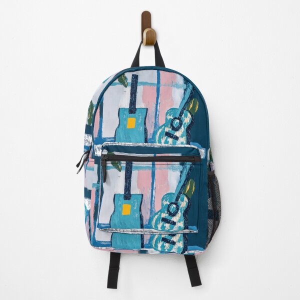 Item preview, Stylized Blue Guitars in Front of a Pink and White Pane Window Musical Harmony with Natural Touches designed and sold by OlfactoART Studio.