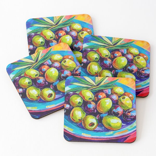 Item preview, Vibrant Assorted Olives Plate Bold Colors and Expressive Composition Digital AI Generated Art designed and sold by OlfactoART Studio.