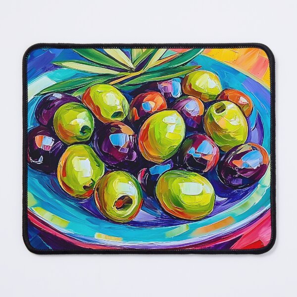 Item preview, Vibrant Assorted Olives Plate Bold Colors and Expressive Composition Digital AI Generated Art designed and sold by OlfactoART Studio.