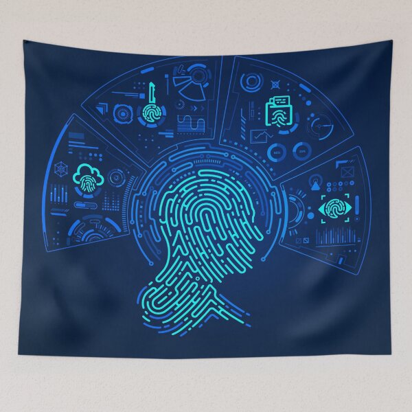 Item preview, biometrics digital forensics man head fingerprint futuristic interface designed and sold by NiamLab.