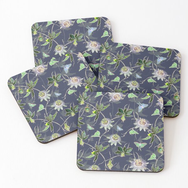 Item preview, Passion fruit vine with lunar moths designed and sold by poppybludesign.