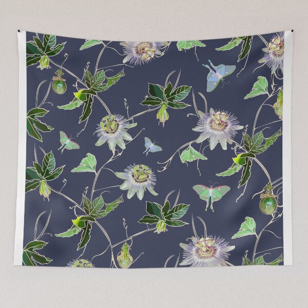 Item preview, Passion fruit vine with lunar moths designed and sold by poppybludesign.
