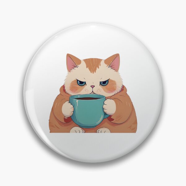 Item preview, A chubby cat holding a coffee mug, kawaii style, pastel colors designed and sold by johndesignwaves.