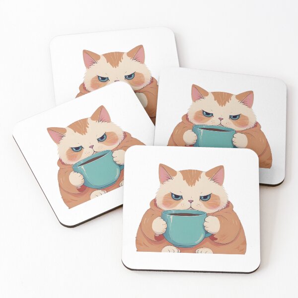 Item preview, A chubby cat holding a coffee mug, kawaii style, pastel colors designed and sold by johndesignwaves.