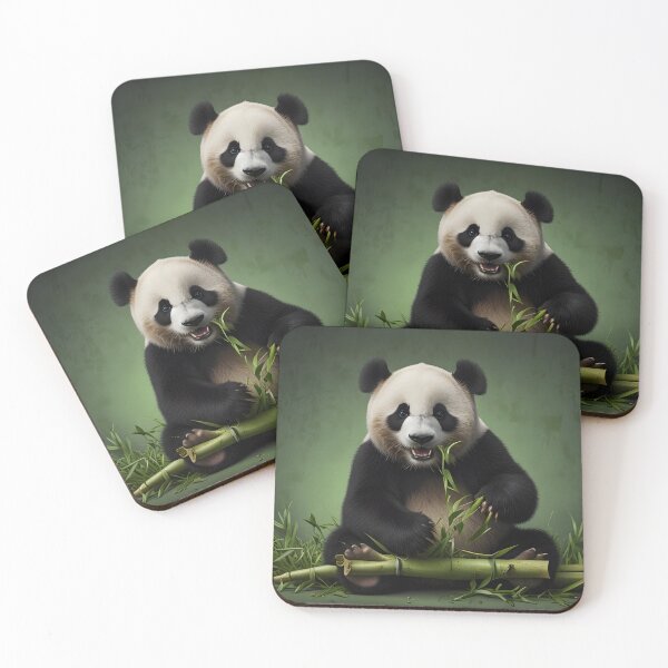 Item preview, A happy panda eating bamboo, cartoon style, vibrant green and black tones designed and sold by johndesignwaves.