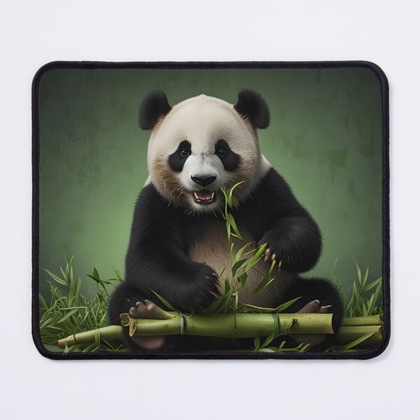 Item preview, A happy panda eating bamboo, cartoon style, vibrant green and black tones designed and sold by johndesignwaves.