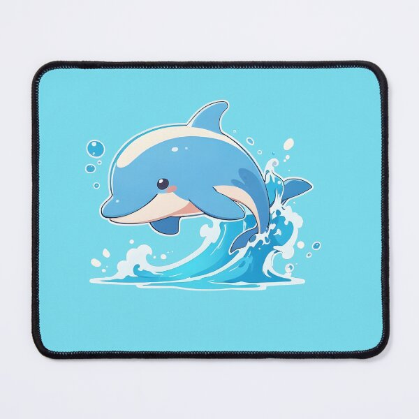 Item preview, A playful dolphin jumping out of water, cute cartoon, ocean blues. designed and sold by johndesignwaves.