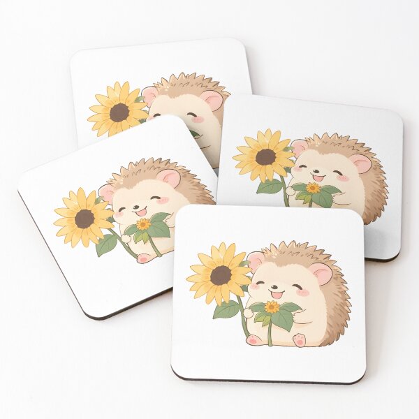 Item preview, A tiny hedgehog holding a sunflower, kawaii style, warm pastel colors and a cheerful smile designed and sold by johndesignwaves.