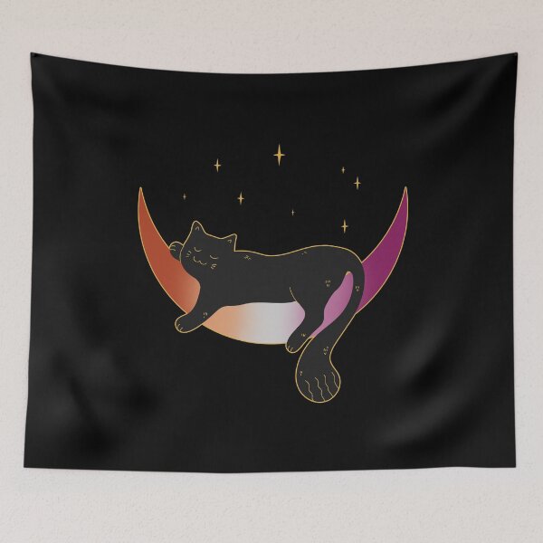 Item preview, Lesbian Cat Moon Space LGBT Gay Pride Flag designed and sold by Clara Hollins.