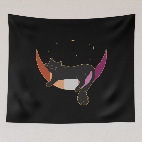 Item preview, Lesbian Cat Moon Space LGBT Gay Pride Flag designed and sold by Clara Hollins.