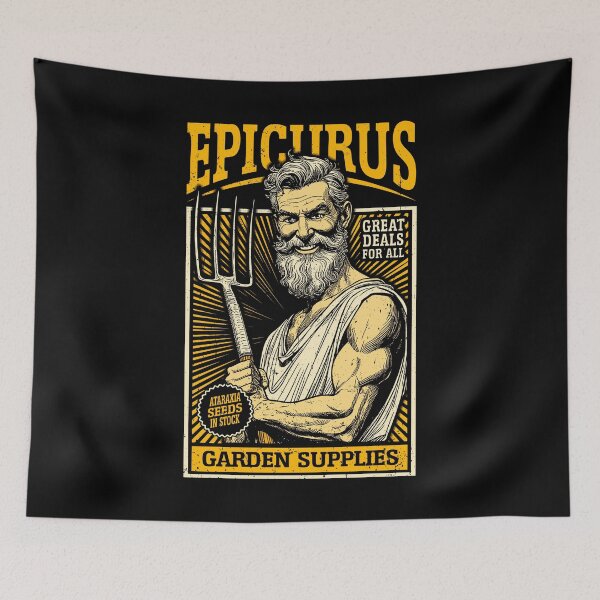 Item preview, Epicurus Garden Supplies Funny Philosophy Gardening Retro Ad designed and sold by GrandeDuc.