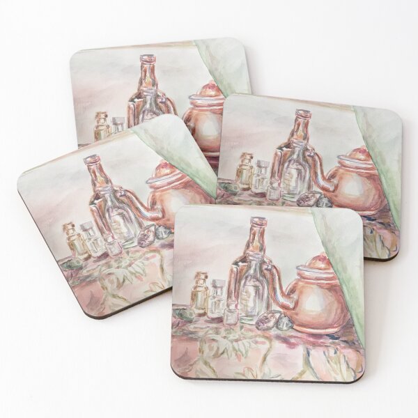 Item preview, Bottles and Kettle, Still Life Watercolor Painting designed and sold by sullivaander.