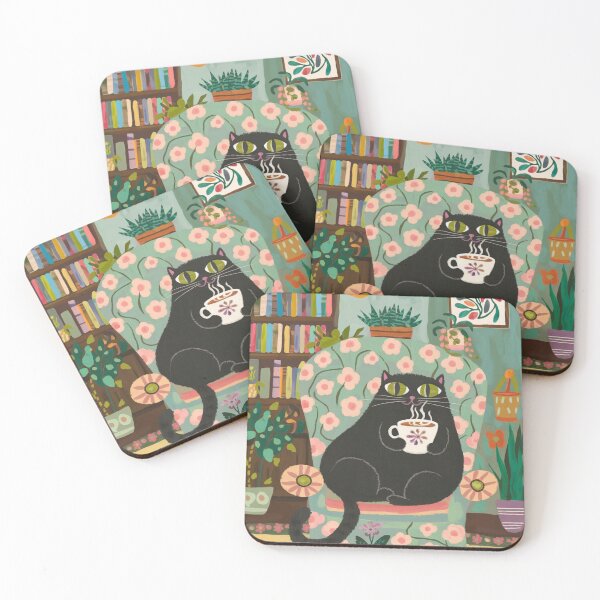 Item preview, Black coffee fan. A cute, black kitten is chilling in an armchair while drinking hot coffee. designed and sold by SaraSumi.