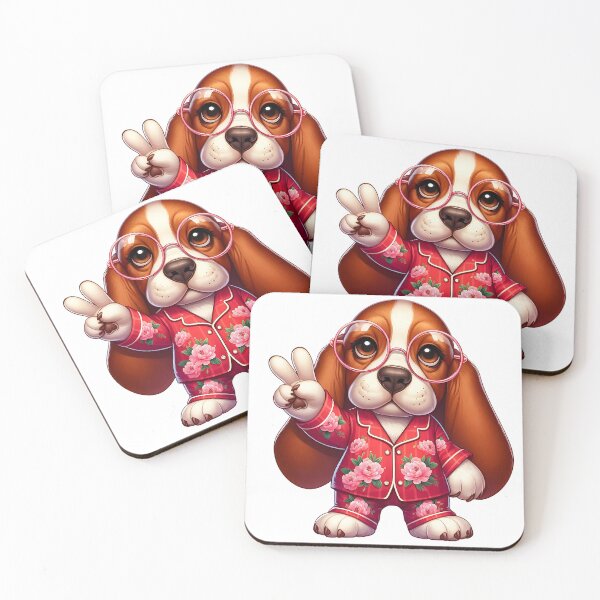 Item preview, A0624 Peaceful Basset Hound in Floral Pajamas – Adorable Dog Art, Cozy Animal Illustration, Perfect for Dog Lovers and Home Decor designed and sold by angieart68.