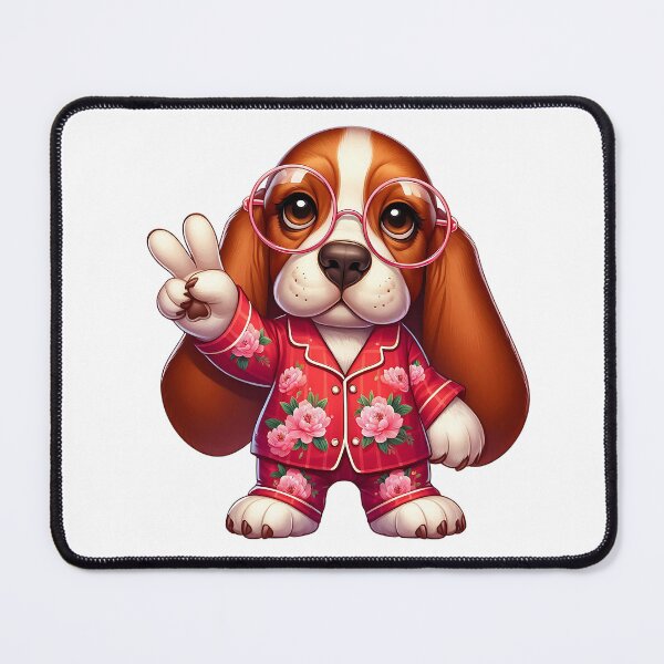 Item preview, A0624 Peaceful Basset Hound in Floral Pajamas – Adorable Dog Art, Cozy Animal Illustration, Perfect for Dog Lovers and Home Decor designed and sold by angieart68.