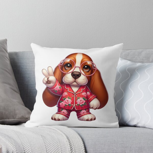 Item preview, A0624 Peaceful Basset Hound in Floral Pajamas – Adorable Dog Art, Cozy Animal Illustration, Perfect for Dog Lovers and Home Decor designed and sold by angieart68.
