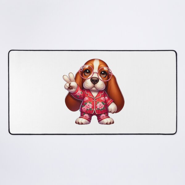 Item preview, A0624 Peaceful Basset Hound in Floral Pajamas – Adorable Dog Art, Cozy Animal Illustration, Perfect for Dog Lovers and Home Decor designed and sold by angieart68.