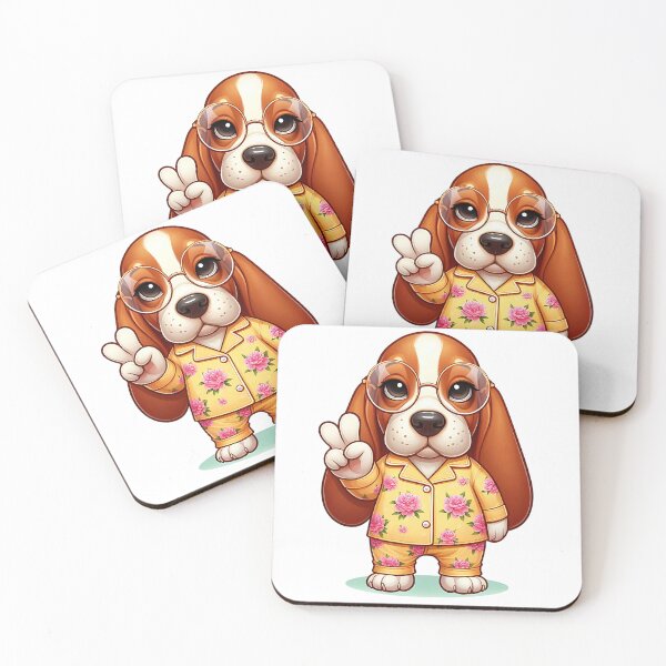Item preview, A0624 Peaceful Basset Hound in Floral Pajamas – Adorable Dog Art, Cozy Animal Illustration, Perfect for Dog Lovers and Home Decor designed and sold by angieart68.