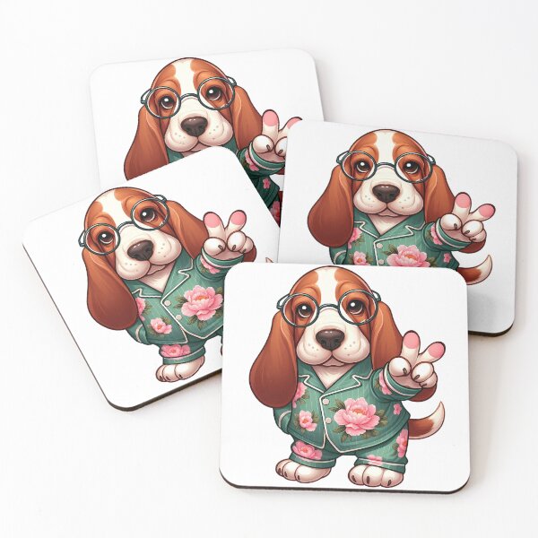 Item preview, A0624 Peaceful Basset Hound in Floral Pajamas – Adorable Dog Art, Cozy Animal Illustration, Perfect for Dog Lovers and Home Decor designed and sold by angieart68.