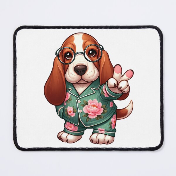 Item preview, A0624 Peaceful Basset Hound in Floral Pajamas – Adorable Dog Art, Cozy Animal Illustration, Perfect for Dog Lovers and Home Decor designed and sold by angieart68.
