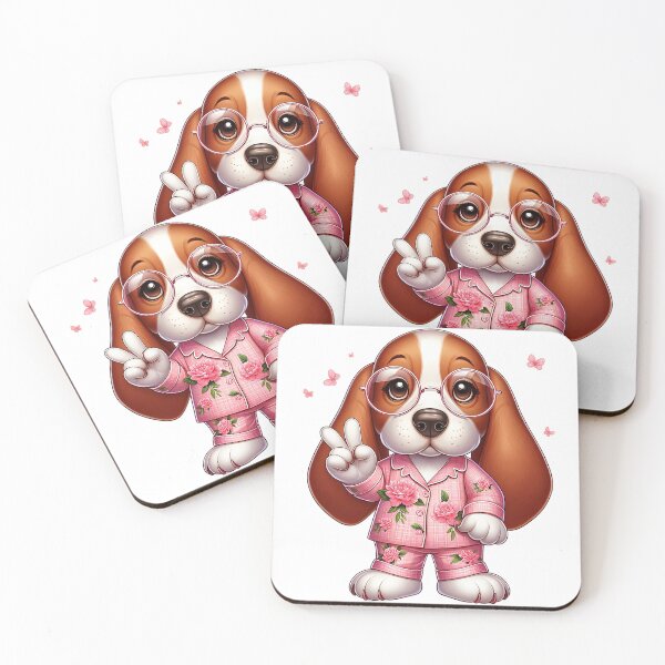 Item preview, A0624 Peaceful Basset Hound in Floral Pajamas – Adorable Dog Art, Cozy Animal Illustration, Perfect for Dog Lovers and Home Decor designed and sold by angieart68.