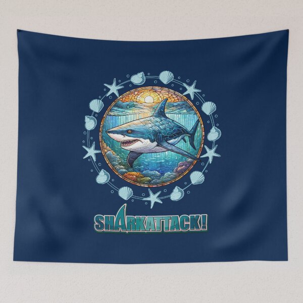 Item preview,  Blue and Dangerous Shark comming out Waves 4-aquatic  Summer theme designed and sold by CosmicNook1.