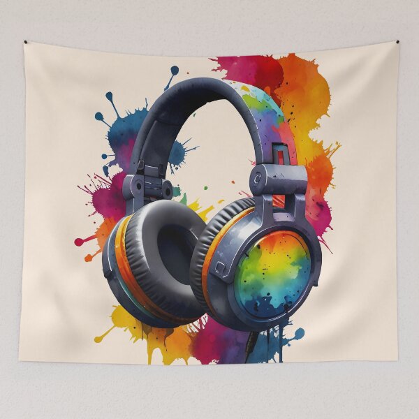 Item preview, Tune in to Art, Watercolor Audio Splash, Vibrant Abstract Headphone Art, Rainbow Music Inspired Home Decor, Creative Artistic Sound designed and sold by Kintsugi99.