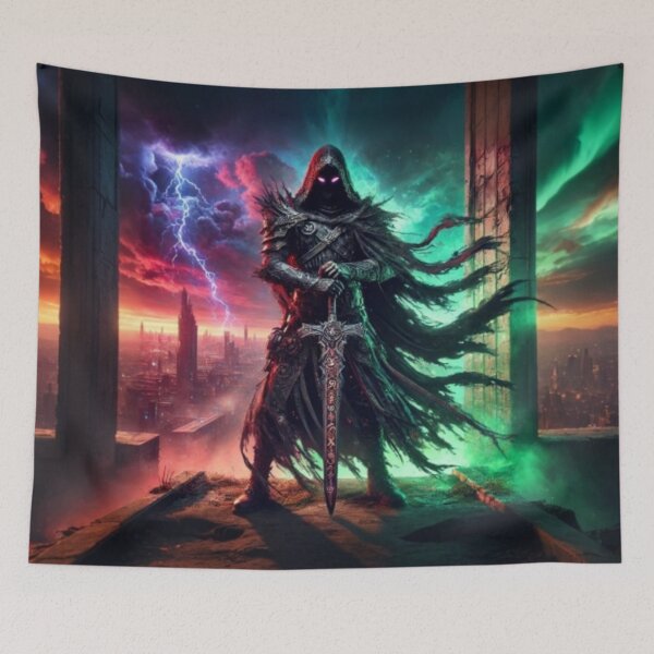 Item preview, AI generated warrior, dystopian fantasy designed and sold by AI-this-is-AI.