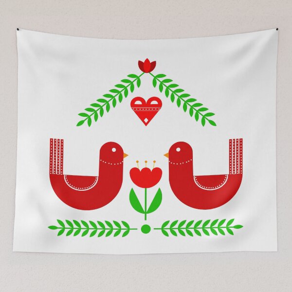 Aperçu de l'œuvre Art populaire scandinave - oiseau rouge créée et vendue par mikistudio.