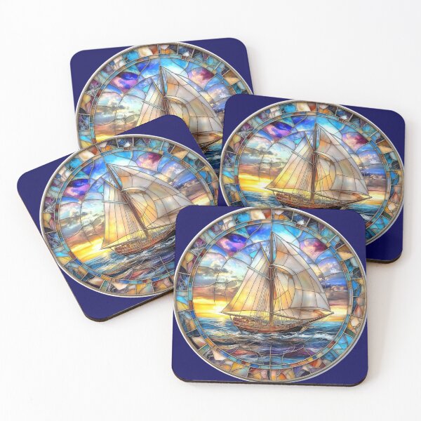 Item preview, Stained Glass Sailboat Sunset Art designed and sold by Cris888.