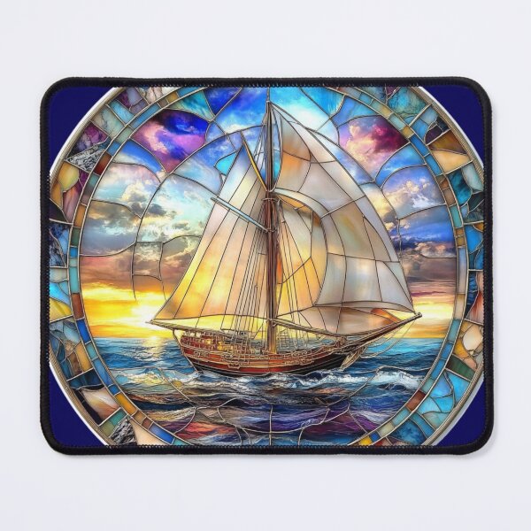Item preview, Stained Glass Sailboat Sunset Art designed and sold by Cris888.