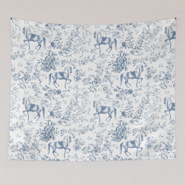 Item preview, Elegant Classy Vintage Blue Saddled Horse Floral Toile designed and sold by tanjica.
